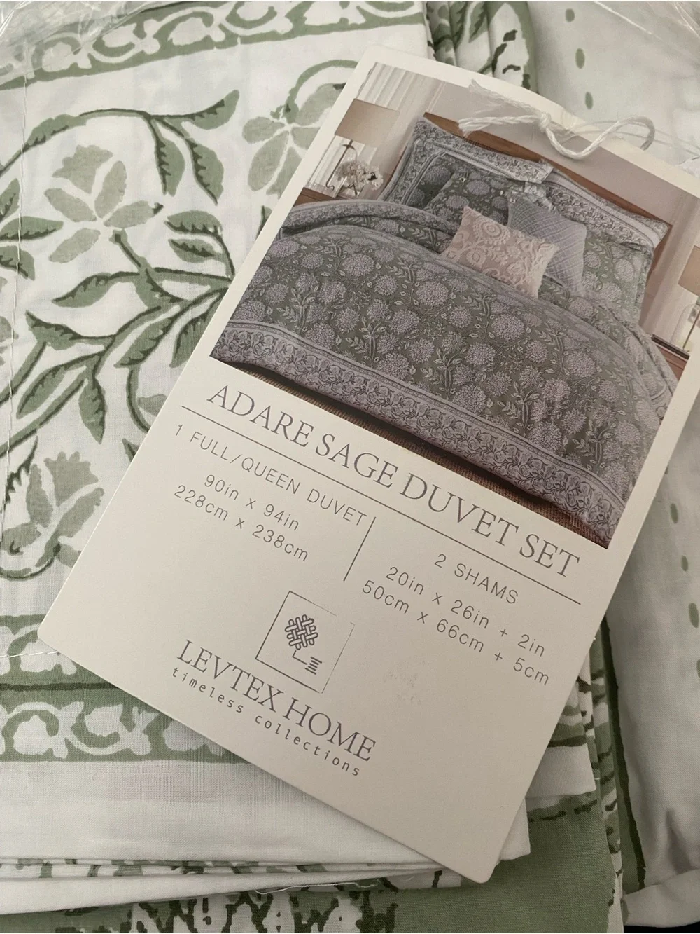Levtex Home Adare Sage Duvet Cover Set -3 Piece 90x94 100% Cotton